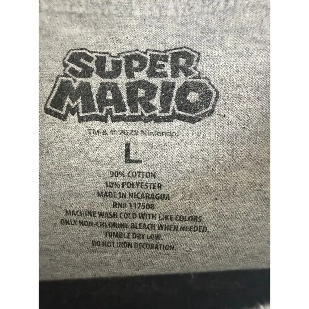 Super Mario Nintendo Graphic Luigi Mario Yoshi Peach Toad Gray T-Shirt Large